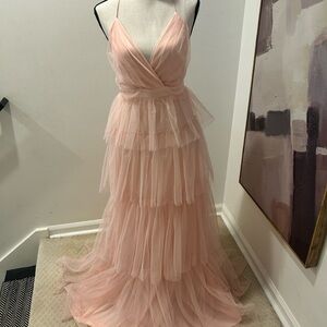 Elegant Pink Layered Tulle Dress
